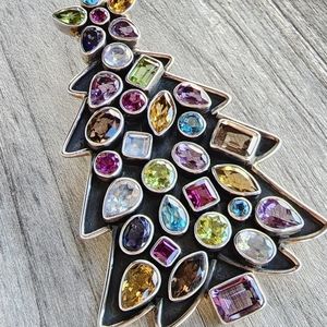 Vintage Nicky Butler Gemstone 925 Sterling Silver Christmas Tree Pendant & Pin